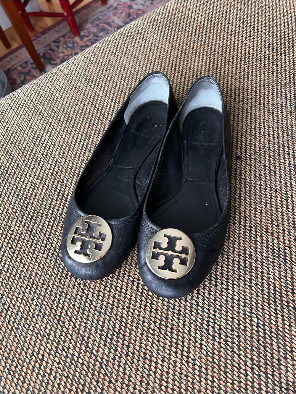 Tory Burch Black Leather Reva Ballet Flats size 8.5